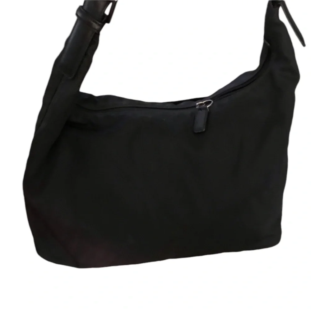 Coach black nylon leather shoulder bag removalable leather strap $$